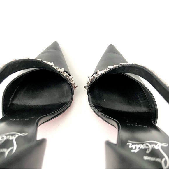 CHRISTIAN LOUBOUTIN | Deomina Chain Black Leather 100 Pumps Heels EU 39 US 9 - Picture 8 of 16